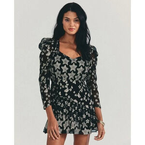 LoveShackFancy Black Gold Star Caden Mini Dress $375